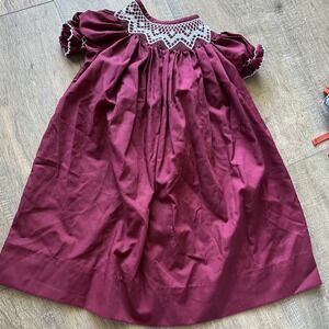 Krewe Kids Burgundy Smocked Bishop Dress Girls 18M Wine Red Short Sleeve